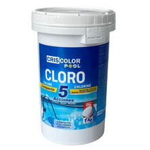 Cargar imagen en el visor de la galería, 5 Tablas de Cloro para piscina multiacción 1kg, 5 Pastillas de Cloro Multiacción (200 gr) - Tratamiento Completo 5 Acciones - Tratamiento Completo 5 EFECTOS - SIN COBRE