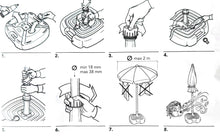 Cargar imagen en el visor de la galería, Base Para Sombrilla Plástico Cuadrado Blanco Para mástiles de 18-38 mm con depósito 17 L de agua 25kg de Arena