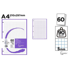 Cargar imagen en el visor de la galería, PACK 3 Recambio de Hojas A4 – 180 Hojas, 90 g/m², Cuadrícula 5 mm, 4 Taladros