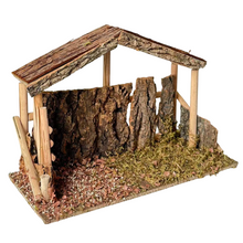 Cargar imagen en el visor de la galería, Casa Portal Madera con musgo para belén de un Nacimiento navidad diseño realista