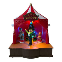 Cargar imagen en el visor de la galería, Escena de Navidad Circo con Musica Navideña, Luz y Moviniento para decoracion de Navidad 16x11.5x20 cm