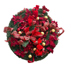 Cargar imagen en el visor de la galería, Árbol de Navidad Plegable con Luces LED Cálidas Decorado con Flores, Lazos y Bolas Dradas y Rojas para Interior y Exterior IP44 - Gerimport