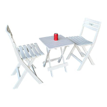 Cargar imagen en el visor de la galería, Juego de Mesa y 2 Sillas Plegables de Resina Blanca para Balcón o Terraza – Conjunto Exterior Compacto y Resistente