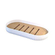 Cargar imagen en el visor de la galería, Set de Baño Premium de 3 Piezas | Diseño Acanalado PP y Bambú | Dosificador 350ml, Vaso y Jabonera | Estilo Nórdico Moderno