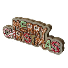 Cargar imagen en el visor de la galería, Letrero de Madera "Merry Christmas" 30x2x11 cm - Adorno Decorativo Navideño con Diseño Estilo Galleta de Jengibre