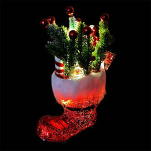 Cargar imagen en el visor de la galería, Bota Navideña Roja con 20 Luces LED, Decoración de Navidad con Piñas y Bolas, 19x36 cm