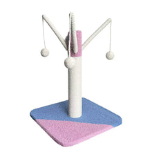 Cargar imagen en el visor de la galería, Rascador para Gatos de 50 cm con Base Acolchada y Juguetes Colgantes, Poste de Sisal para Arañar, Rosa y Azul