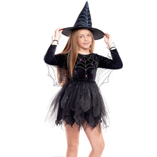 Cargar imagen en el visor de la galería, Disfraz Bruja de Telaraña Infantil Niña Para Halloween Carnaval Teatro