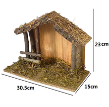 Cargar imagen en el visor de la galería, Casa Portal Madera con musgo para belén de un Nacimiento navidad diseño realista