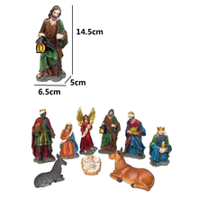 Cargar imagen en el visor de la galería, Nacimiento Resina 9 Piezas Aprox 15 cm Figuras Jesus, Maria, Jose, Reyes magos, Angel, Buey y Burro, Belen Pesebre Decoracion Navidad