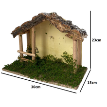 Cargar imagen en el visor de la galería, Casa Portal Madera con musgo para belén de un Nacimiento navidad diseño realista