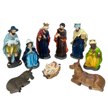 Cargar imagen en el visor de la galería, Nacimiento Resina 9 Piezas Aprox 15 cm Figuras Jesus, Maria, Jose, Reyes magos, Angel, Buey y Burro, Belen Pesebre Decoracion Navidad