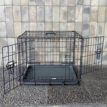 Cargar imagen en el visor de la galería, Transportín de Perro de 2 Puertas, Jaula para Perro Gato Animales Mascota Plegble con Asa Metal Alambre Con Bandeja Plástico Extraible