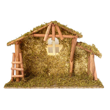 Cargar imagen en el visor de la galería, Casa Portal Madera con musgo para belén de un Nacimiento navidad diseño realista