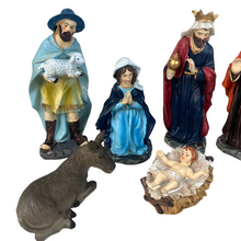 Cargar imagen en el visor de la galería, Nacimiento Resina 9 Piezas Aprox 15 cm Figuras Jesus, Maria, Jose, Reyes magos, Angel, Buey y Burro, Belen Pesebre Decoracion Navidad