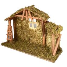 Cargar imagen en el visor de la galería, Casa Portal Madera con musgo para belén de un Nacimiento navidad diseño realista