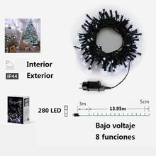 Cargar imagen en el visor de la galería, Guirnalda de Luces LED para Navidad de cable Verde - 8 funciones; Ideal para decorar árboles tanto en interiores como exteriores