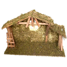 Cargar imagen en el visor de la galería, Casa Portal Madera con musgo para belén de un Nacimiento navidad diseño realista