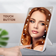 Cargar imagen en el visor de la galería, Espejo Con 16 Luz Led Natural Rectangular Con Pie Blanco Para Maquillaje 17x22 Cm