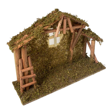 Cargar imagen en el visor de la galería, Casa Portal Madera con musgo para belén de un Nacimiento navidad diseño realista