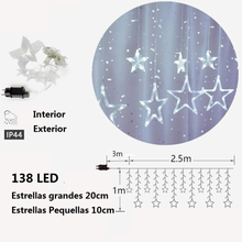 Cargar imagen en el visor de la galería, Cortina de Luz LED 138 LED 2.5 m – Estrellas / Estrellas con Copos de Nieve – 8 Funciones IP44 Interior y Exterior