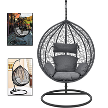 Cargar imagen en el visor de la galería, Balancín de Jardín Cesta Colgante Capileira 194 x 101 cm Sillón Silla Colgante Hamaca con Cojines máx. 110 kg Uso en Interiores y Exteriores Jardín Camping con Soporte Gris