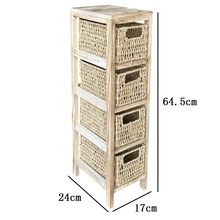 Cargar imagen en el visor de la galería, Mueble Sinfonier Cajonera MDF / Paulwonia Con 4 Cestas Trenzada - Color Blanco, Mueble de almacenaje con 4 cestas, Mesillas de noche, Muebles de dormitorio o Baño
