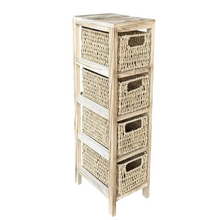 Cargar imagen en el visor de la galería, Mueble Sinfonier Cajonera MDF / Paulwonia Con 4 Cestas Trenzada - Color Blanco, Mueble de almacenaje con 4 cestas, Mesillas de noche, Muebles de dormitorio o Baño