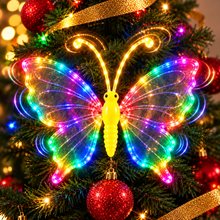 Cargar imagen en el visor de la galería, Adorno Navideño Mariposa Luminosa LED Multicolor y Alas en Movimiento para Árbol de Navidad