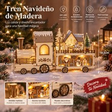 Cargar imagen en el visor de la galería, Tren Navideño Decorativo de Madera con 7 Luces LED Cálidas, Casa de Navidad Iluminada, Adorno Navideño para Hogar