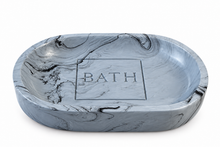 Cargar imagen en el visor de la galería, Juego de Accesorios de Baño de Resina Efecto Mármol Gris Azulado – 4 Piezas