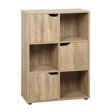Cargar imagen en el visor de la galería, Estantería de Madera Moblkit con 6 Compartimentos y 3 Puertas, Mueble Auxiliar Organizador de Almacenamiento, Acabado Mate, 60x29x90 cm