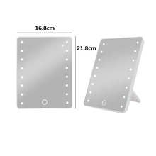 Cargar imagen en el visor de la galería, Espejo Con 16 Luz Led Natural Rectangular Con Pie Blanco Para Maquillaje 17x22 Cm