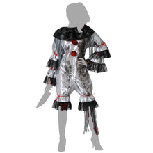 Cargar imagen en el visor de la galería, DISFRAZ PAYASA MACABRA GRIS, MUJER ADULTO PARA HALLOWEEN CARNAVAL TEATRO