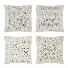 Cargar imagen en el visor de la galería, Set 4 Fundas de Cojín de Navidad - 43x43 cm, Fundas Decorativas Navideñas de Poliéster con Estampado Estilo Crema y Oro