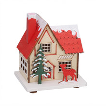 Cargar imagen en el visor de la galería, Casita Nevada de Madera con Luz LED - Decoración Navideña para Pueblo, Figura Iluminada para Interior, Pilas Incluidas