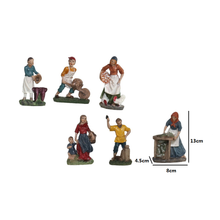 Cargar imagen en el visor de la galería, Set de 6 Figuras de Oficios en Resina para Belén (13 cm) – Personajes Tradicionales de Aldea y Pastores – Decoración Pesebre Navidad