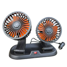 Cargar imagen en el visor de la galería, Ventilador para Coches Camiónes doble cabezas Giratorios 360º con sus Mangos Ajustable con Enchufe de mechero (12V / 24 V)