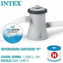 Cargar imagen en el visor de la galería, Piscina hinchable redonda Ø305x76 cm, 3.853 litros Con depuradora cartucho 1.250 litros/Hora, filtro cartucho tipo H para 3 Personas - Intex