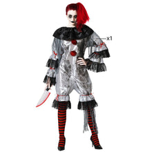 Cargar imagen en el visor de la galería, DISFRAZ PAYASA MACABRA GRIS, MUJER ADULTO PARA HALLOWEEN CARNAVAL TEATRO