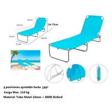 Cargar imagen en el visor de la galería, Tumbona Hamaca Plegable para Playa, Jardín, Terraza - Silla Hamaca Multiposiciones de Metal - 3 Posiciones 24 x 55 x 188 cm