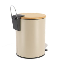 Cargar imagen en el visor de la galería, Cubo de basura Metal Con Tapa Bambú Caída Amortiguada 3 L, Papelera con pedal pequeño para Baño - Tendance