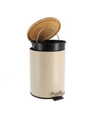 Cargar imagen en el visor de la galería, Cubo de basura Metal Con Tapa Bambú Caída Amortiguada 3 L, Papelera con pedal pequeño para Baño - Tendance
