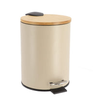 Cargar imagen en el visor de la galería, Cubo de basura Metal Con Tapa Bambú Caída Amortiguada 3 L, Papelera con pedal pequeño para Baño - Tendance