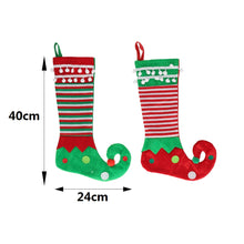 Cargar imagen en el visor de la galería, Set de 2 Calcetines Navideños, Botas de Navidad Colgantes – Diseños Navideños con Estilo en Tela de Cáñamo (28x54 cm) y Estilo Pie de Elfo (24x40 cm)