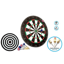 Cargar imagen en el visor de la galería, Diana Doble cara 37/45 cm con dardos Punta Metal para colgar niños y adultos