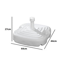 Cargar imagen en el visor de la galería, Base Para Sombrilla Plástico Cuadrado Blanco Para mástiles de 18-38 mm con depósito 17 L de agua 25kg de Arena