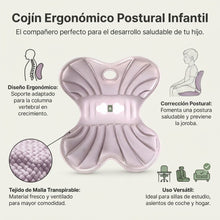 Cargar imagen en el visor de la galería, Cojin Ergonomico Infantil y Juvenil para Silla de Estudio - Corrector de Postura de Espalda y Coxis, Diseño Mariposa Antideslizante, Ideal para Niños y Estudiantes (Gris/Rosa)