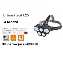 Cargar imagen en el visor de la galería, Linterna de cabeze frontal led recargables ajustable 4 modos 320LM IP20 para campo, camping al aire libre, escalada de montaña y minería y reparación de automóviles