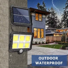 Cargar imagen en el visor de la galería, Luz Solar Con Sensor De Movimiento Lámpara Foco de LED Solar 120 COB 3 Funciones para Exterior Jardín Terraza Patio Balcon